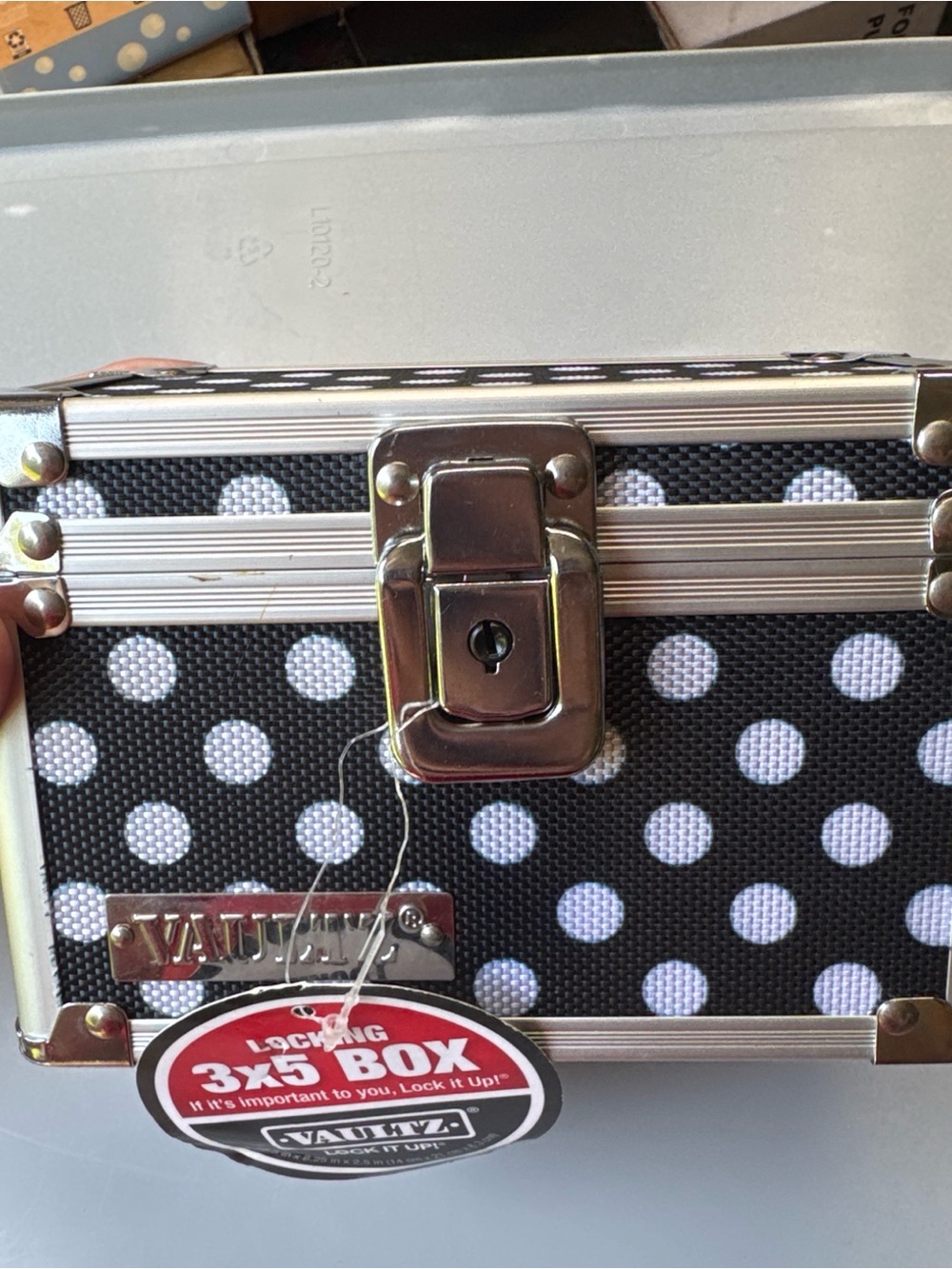 Vaultz Black & White Polka Dot Locking Storage Box - 3x5
